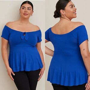 Torrid Womens NWT Blue Knot Babydoll Super Soft Tie-Front Off-Shoulder Blouse 4X